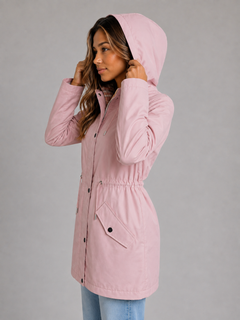 Women's Hooded Parka Jacket with Drawstring Waist