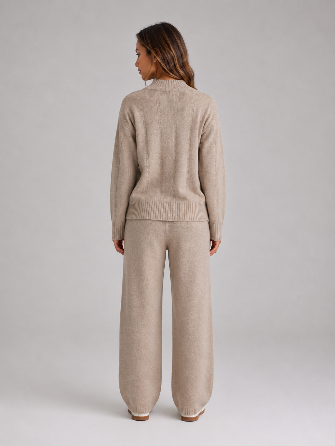 Women's Knitted Lounge Set with Wide Trousers
