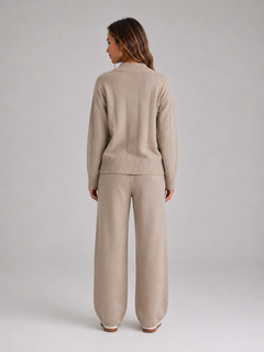 Women's Knitted Lounge Set with Wide Trousers