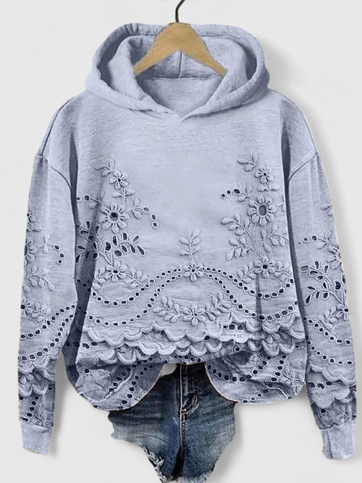 Hazel | Hooded Sweater with Floral Lace Detail