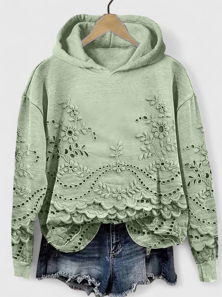 Hazel | Hooded Sweater with Floral Lace Detail