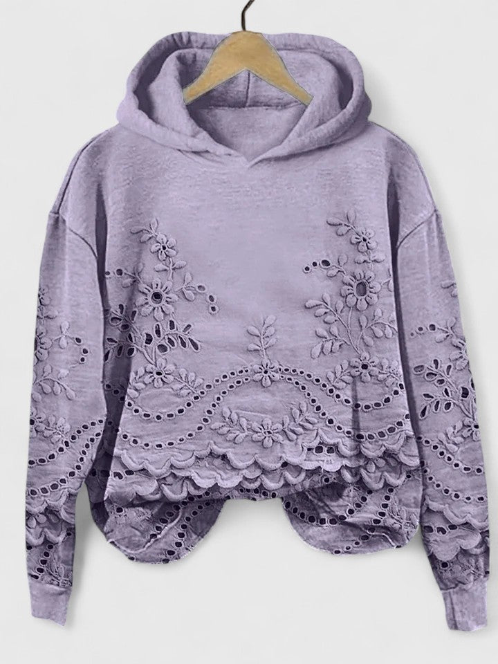 Hazel | Hooded Sweater with Floral Lace Detail