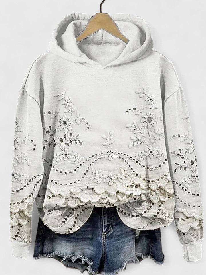 Hazel | Hooded Sweater with Floral Lace Detail