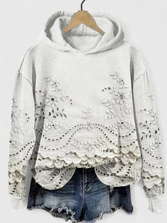 Hazel | Hooded Sweater with Floral Lace Detail