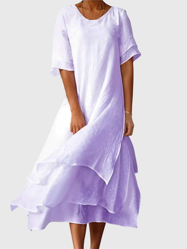 Women's Layered Midi Dress – Casual Short Sleeve Scoop Neck Maxi Dress