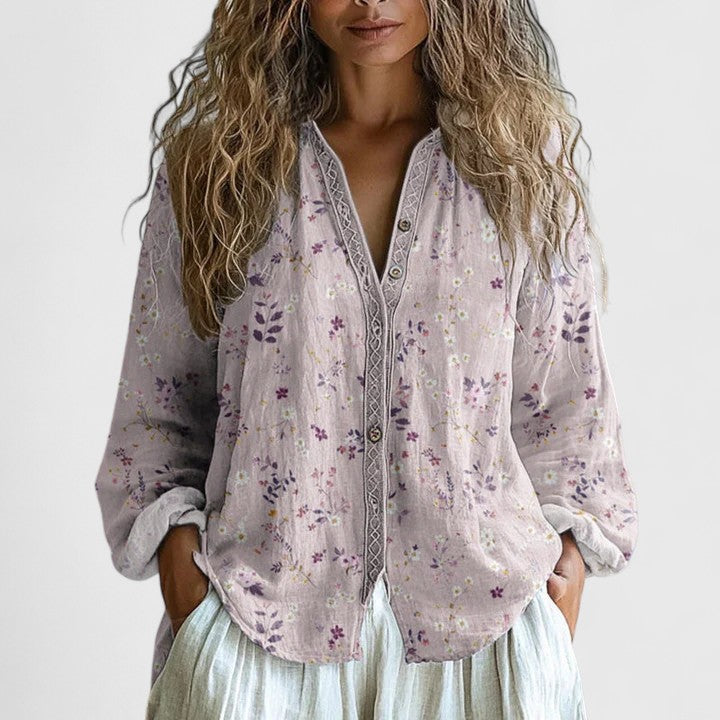 Women’s Leaf-Print Blouse - Comfortable Fit