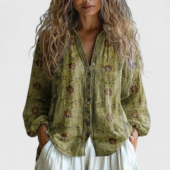 Women’s Leaf-Print Blouse - Comfortable Fit