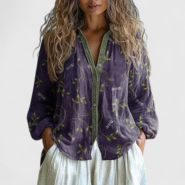 Women’s Leaf-Print Blouse - Comfortable Fit