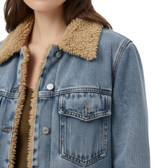 Women’s Long Jean Coat with Soft Collar Button Down Jean Jacket