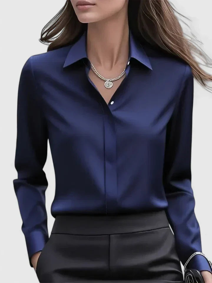 Women's Long Sleeve Silk Satin Blouse – Button Down Shirt Casual Loose Fit