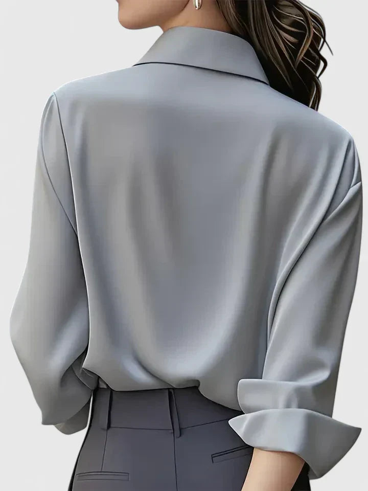 Women's Long Sleeve Silk Satin Blouse – Button Down Shirt Casual Loose Fit
