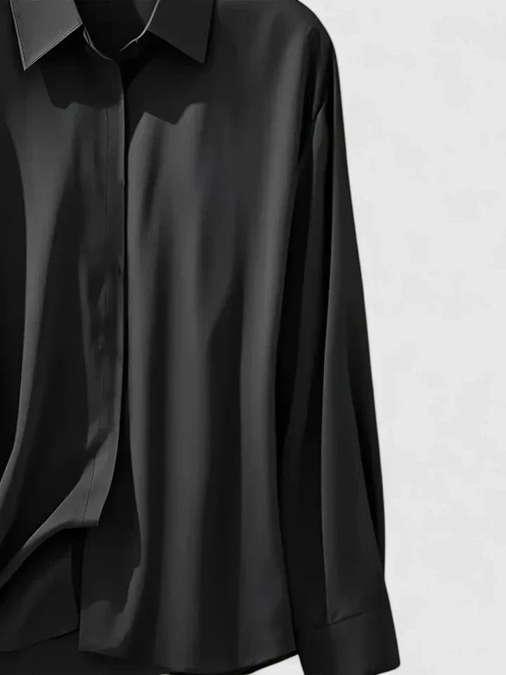 Women's Long Sleeve Silk Satin Blouse – Button Down Shirt Casual Loose Fit