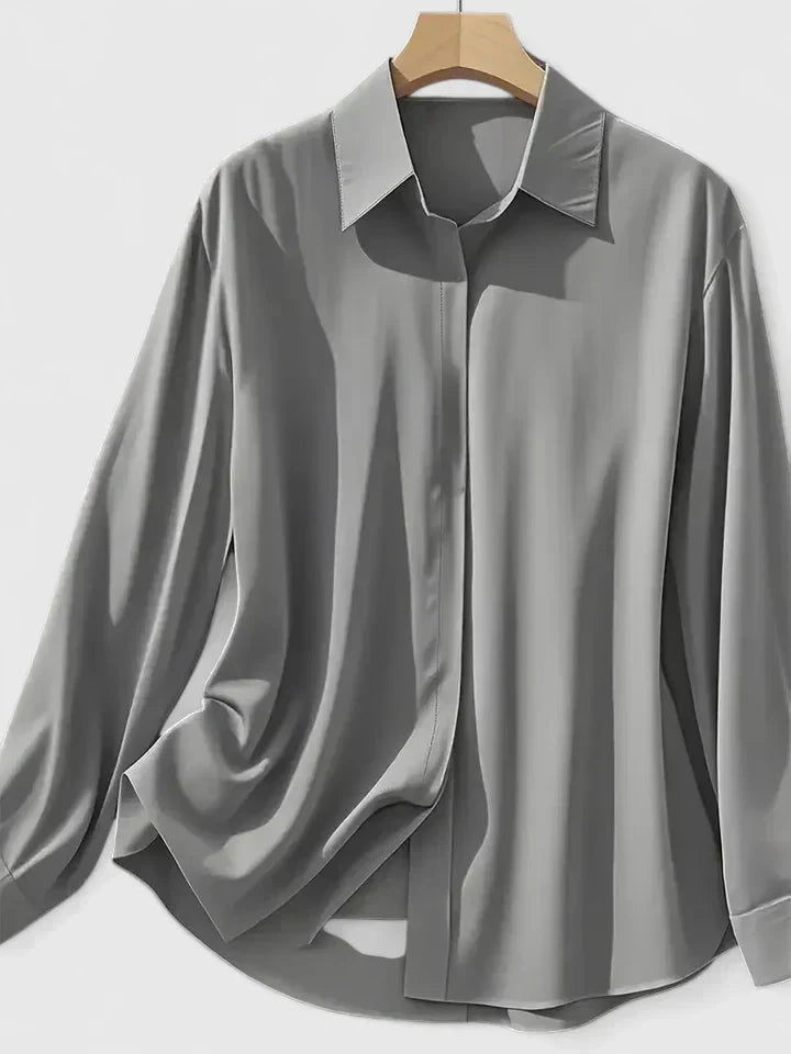 Women's Long Sleeve Silk Satin Blouse – Button Down Shirt Casual Loose Fit