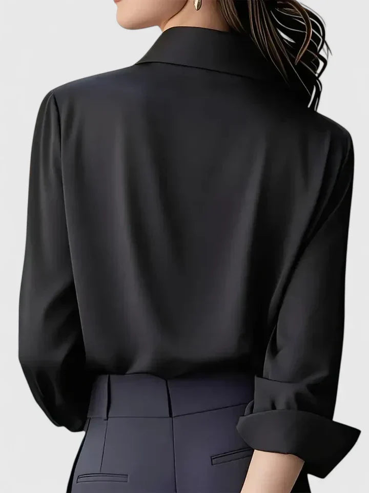 Women's Long Sleeve Silk Satin Blouse – Button Down Shirt Casual Loose Fit