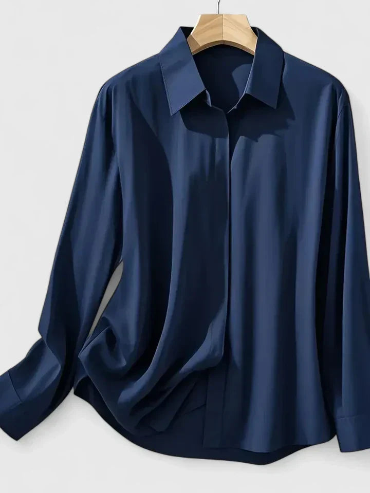 Women's Long Sleeve Silk Satin Blouse – Button Down Shirt Casual Loose Fit
