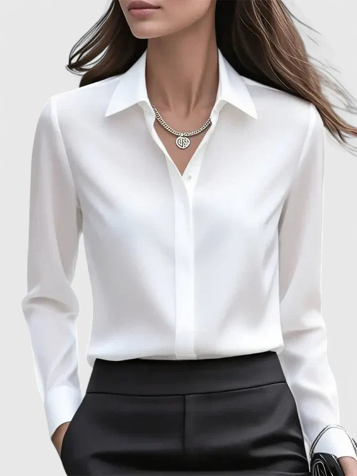 Women's Long Sleeve Silk Satin Blouse – Button Down Shirt Casual Loose Fit