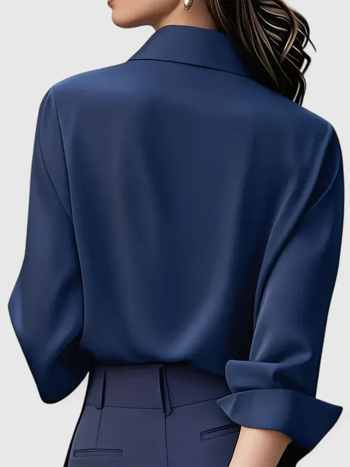 Women's Long Sleeve Silk Satin Blouse – Button Down Shirt Casual Loose Fit