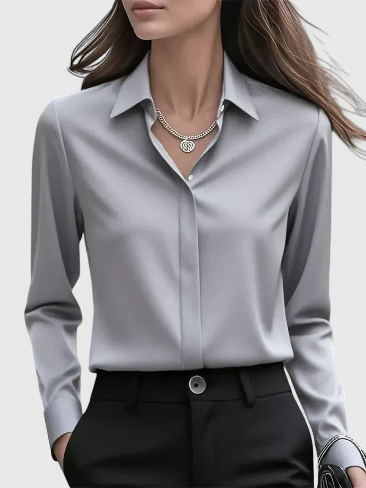 Women's Long Sleeve Silk Satin Blouse – Button Down Shirt Casual Loose Fit