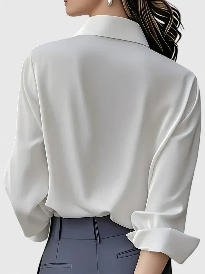Women's Long Sleeve Silk Satin Blouse – Button Down Shirt Casual Loose Fit
