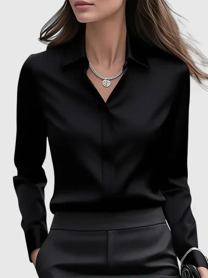 Women's Long Sleeve Silk Satin Blouse – Button Down Shirt Casual Loose Fit