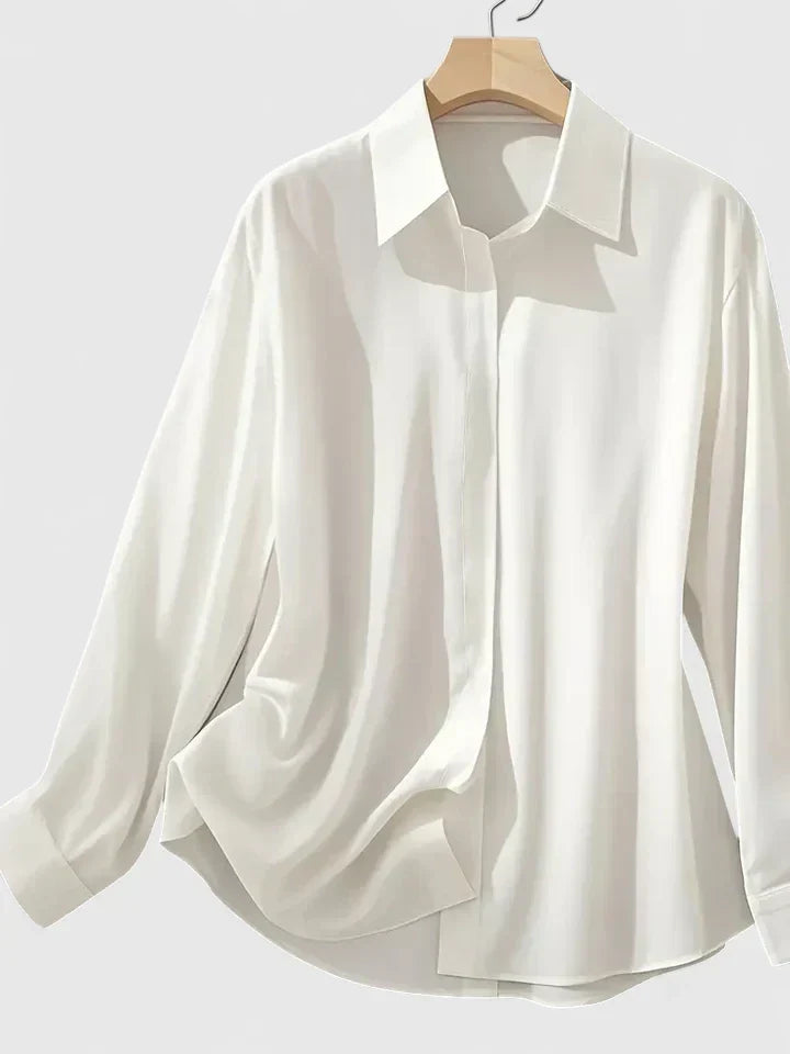Women's Long Sleeve Silk Satin Blouse – Button Down Shirt Casual Loose Fit