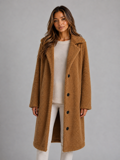 Women's Long Teddy Coat with Button Front