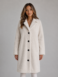 Women's Long Teddy Coat with Button Front