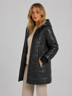 Women's Longline Hooded Puffer with Quilted Finish