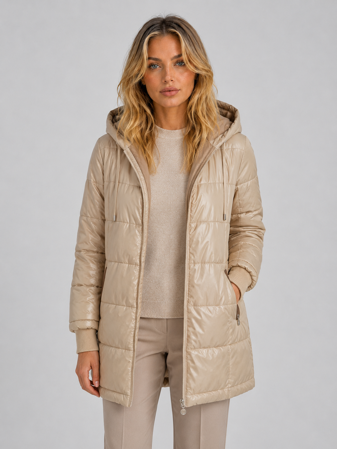 Women's Longline Hooded Puffer with Quilted Finish