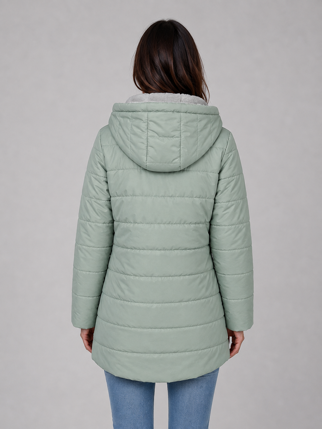 Women's Longline Puffer Coat – Hooded Fleece-Lined Winter Jacket