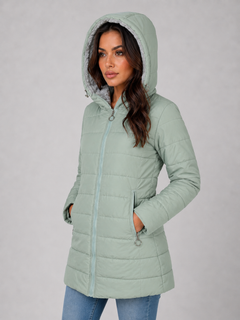 Women's Longline Puffer Coat – Hooded Fleece-Lined Winter Jacket
