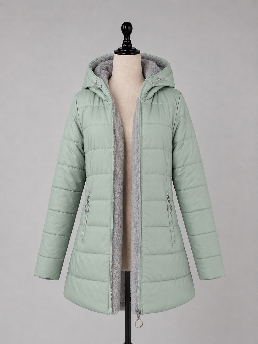 Women's Longline Puffer Coat – Hooded Fleece-Lined Winter Jacket