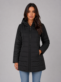 Women's Longline Puffer Coat – Hooded Fleece-Lined Winter Jacket