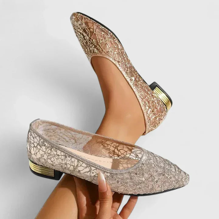 Women's Mesh Lace Flat Shoes – Pointed Toe Ballet Flats