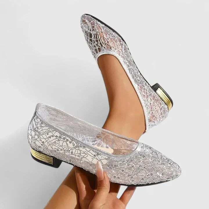 Women's Mesh Lace Flat Shoes – Pointed Toe Ballet Flats