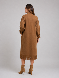 Women's Midi Dress with High Neck Fringe