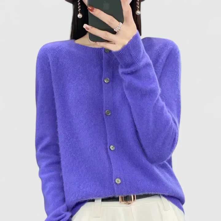 Women's O-neck Cardigan with Button Closure
