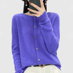 Women's O-neck Cardigan with Button Closure