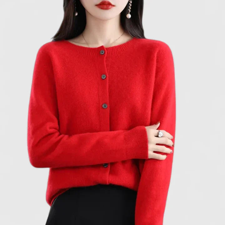 Women's O-neck Cardigan with Button Closure