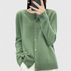Women's O-neck Cardigan with Button Closure