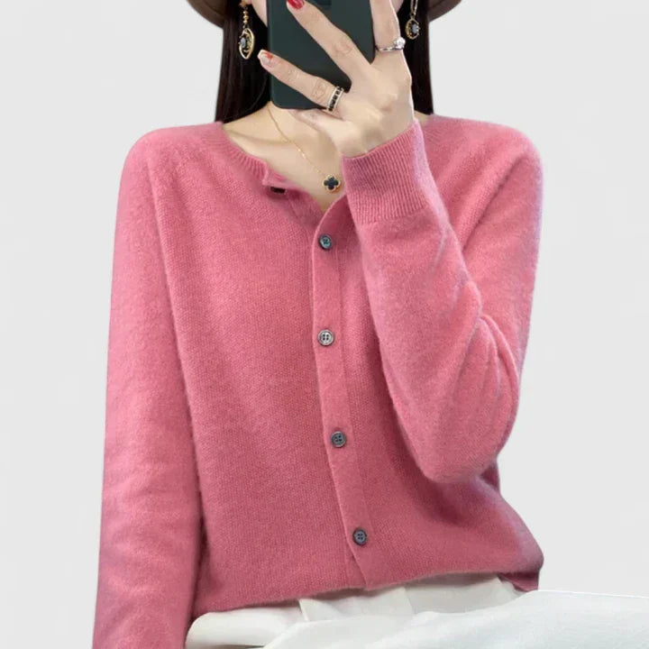 Women's O-neck Cardigan with Button Closure