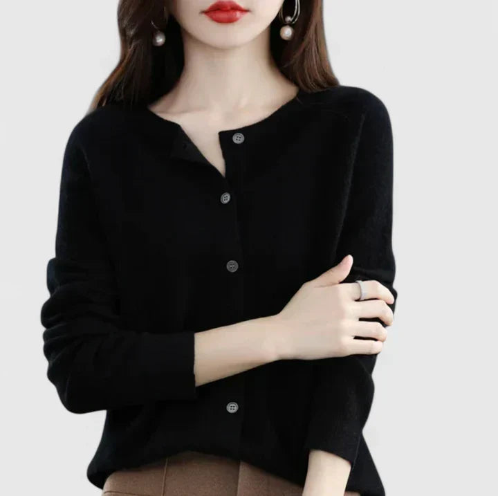 Women's O-neck Cardigan with Button Closure