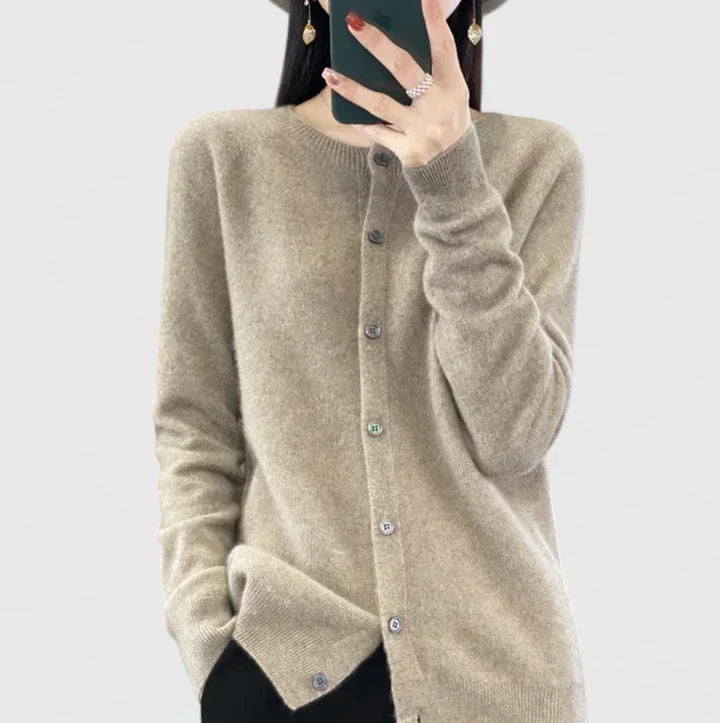 Women's O-neck Cardigan with Button Closure