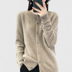 Women's O-neck Cardigan with Button Closure