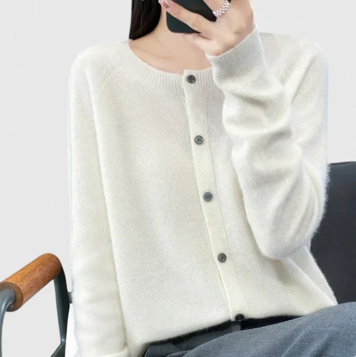 Women's O-neck Cardigan with Button Closure