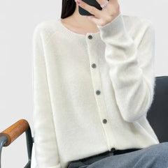Women's O-neck Cardigan with Button Closure