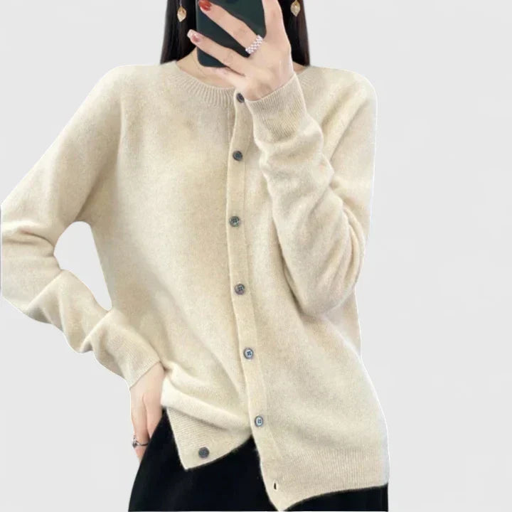 Women's O-neck Cardigan with Button Closure