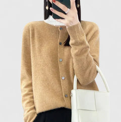 Women's O-neck Cardigan with Button Closure