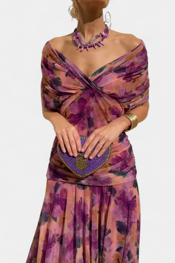 Women’s Off-Shoulder Dress with Pleated Waist