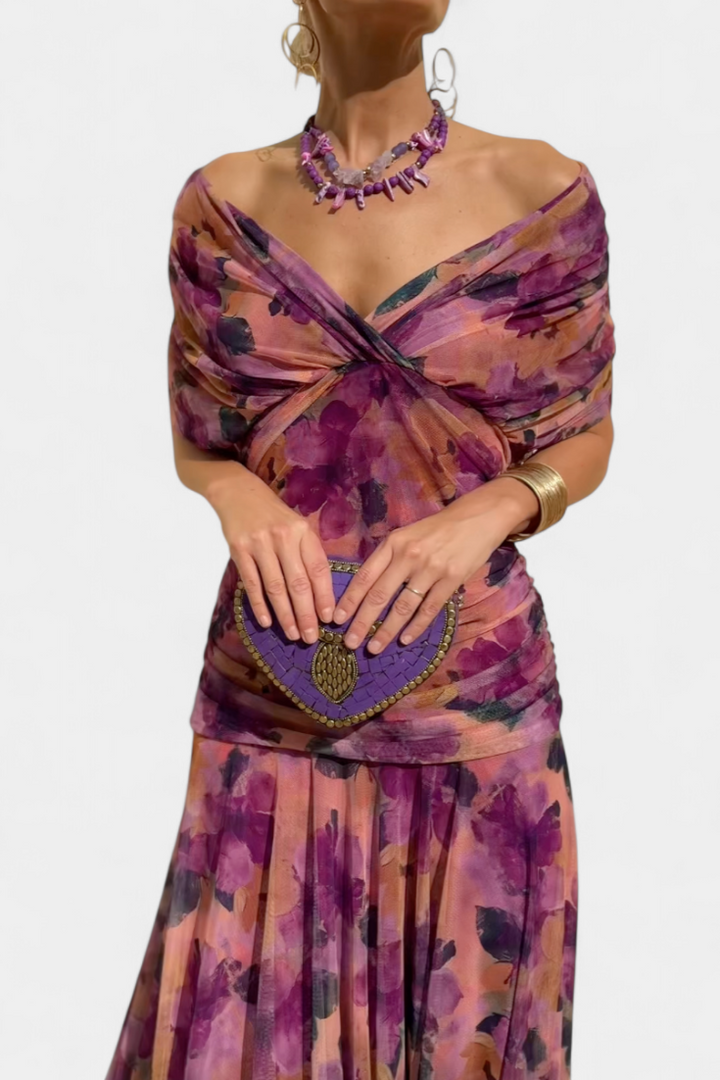 Women’s Off-Shoulder Dress with Pleated Waist